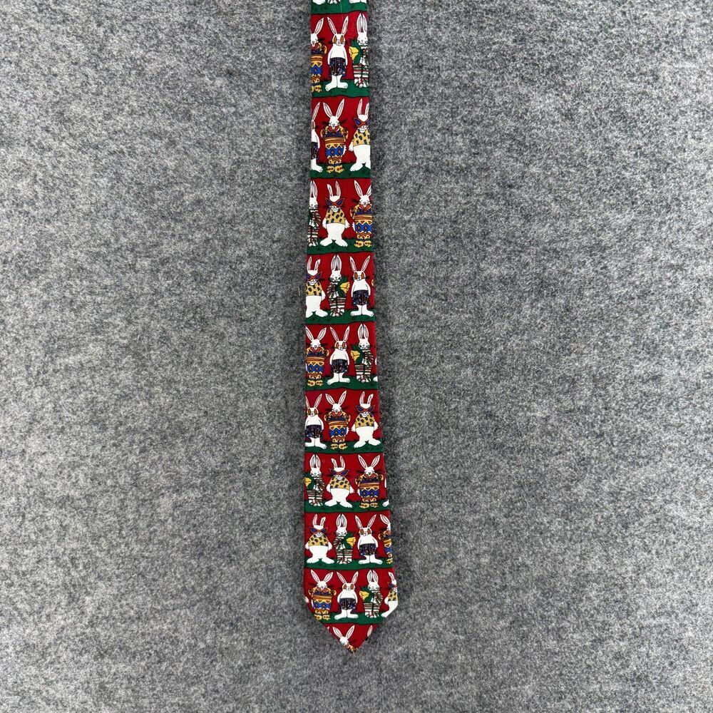 Class Club Tie Men Red Rabbit Print Silk One Size Classic Adjustable Designer